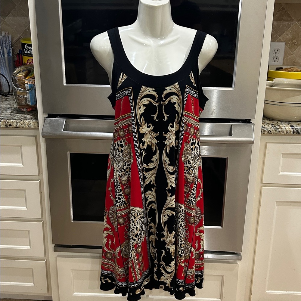 Elegant Black and Red Patterned Dress